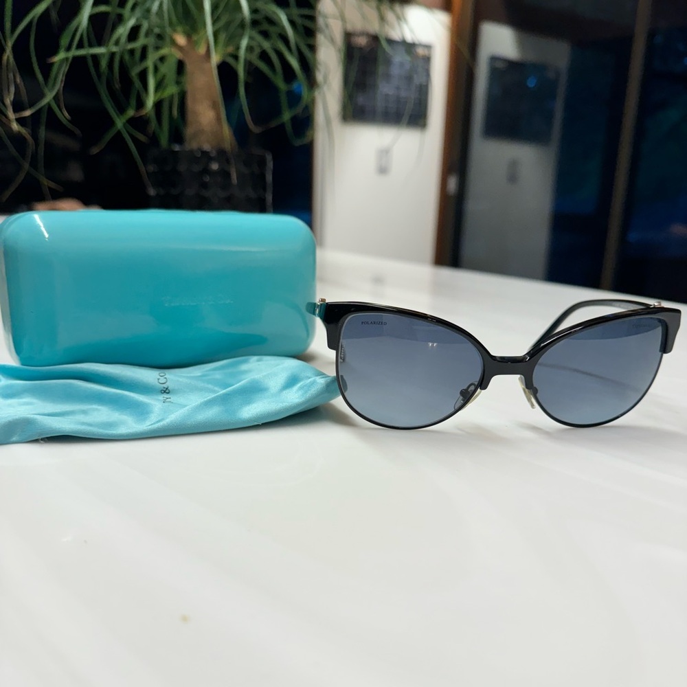 Tiffany & Co Black Polarized Cat Eye Sunglasses